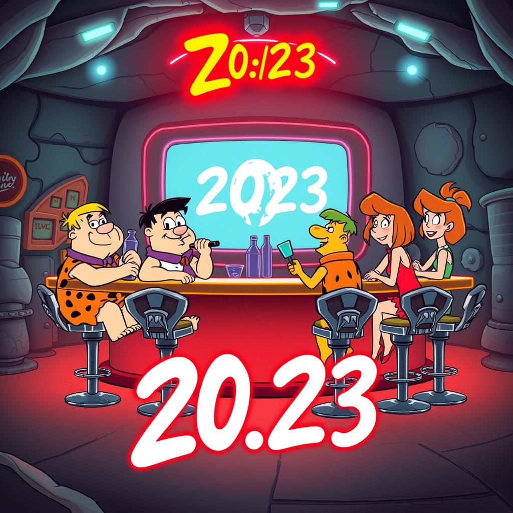 The Flintstones at a Futuristic Space Bar