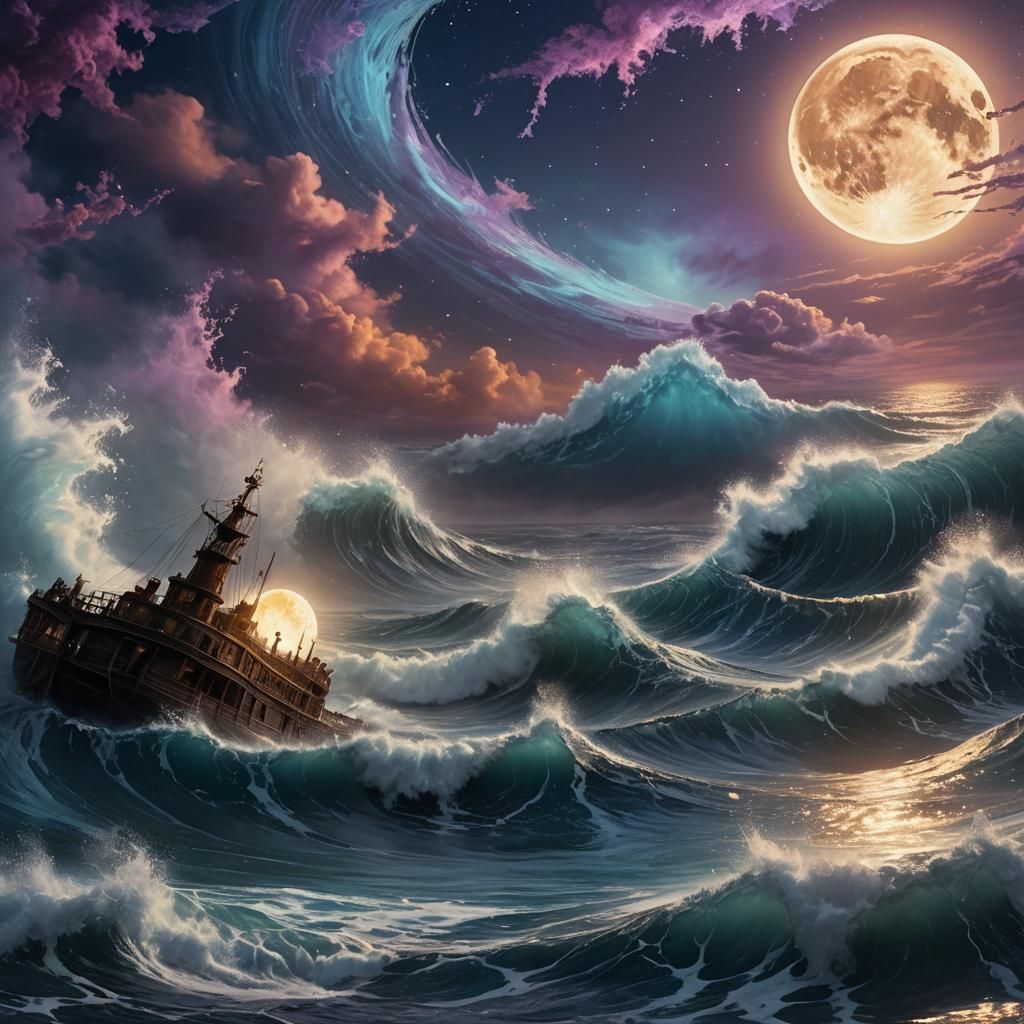 Moon Creates Ocean Whirlpool in Fantasy Concept Art