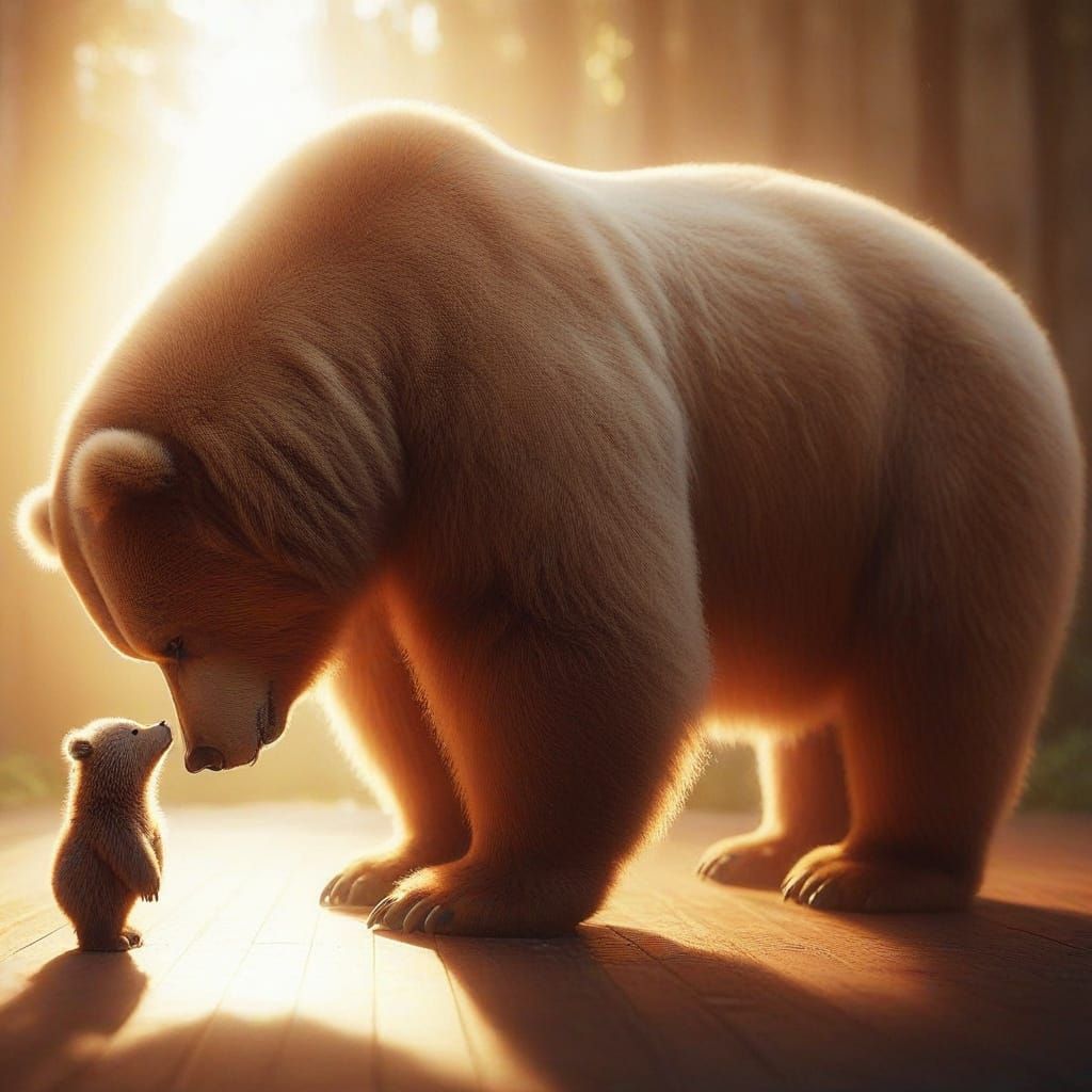 Gentle Giant Bear Shares Tender Moment with Young Cub