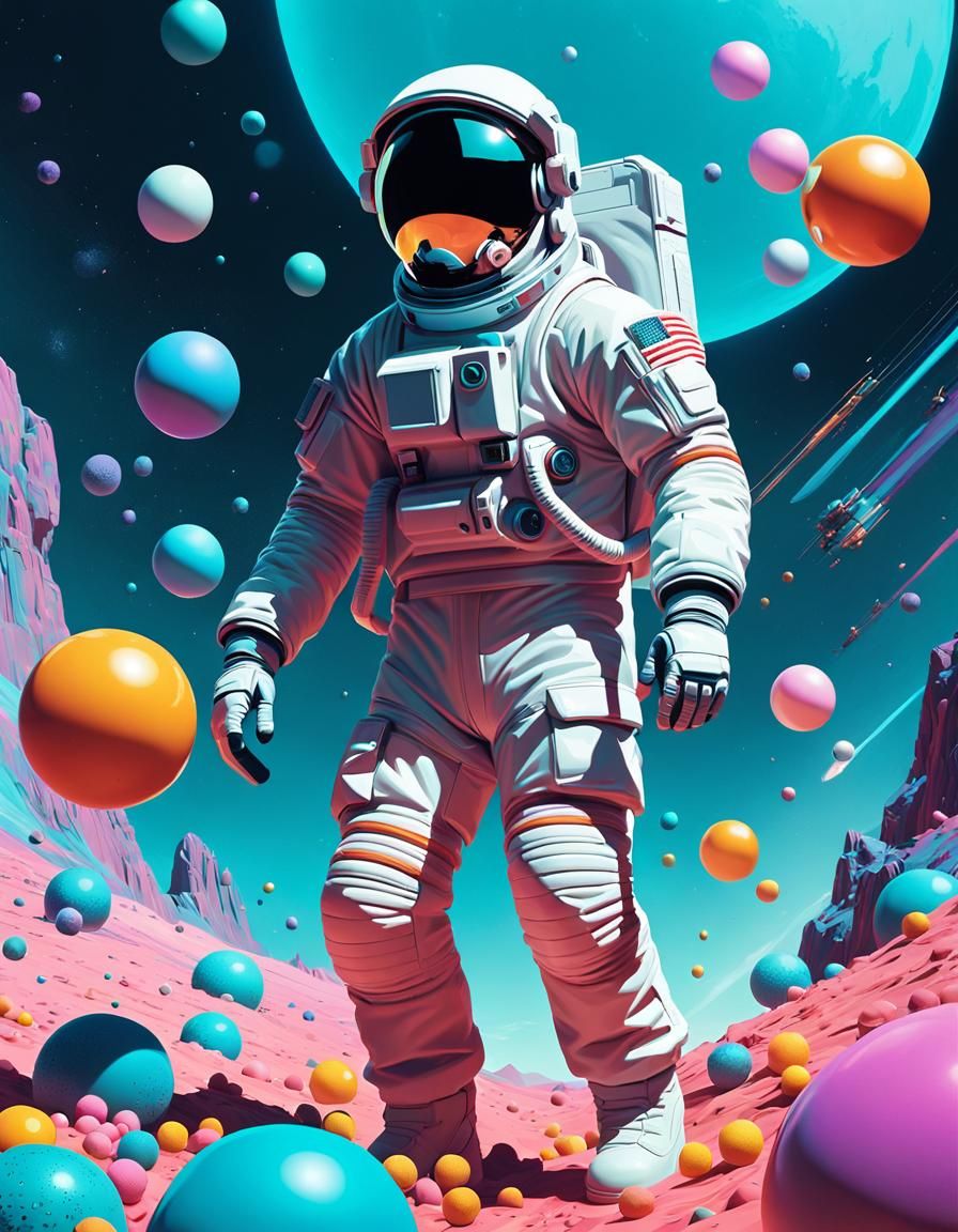 Astronaut in Abstract Pastel Cyberpunk Style