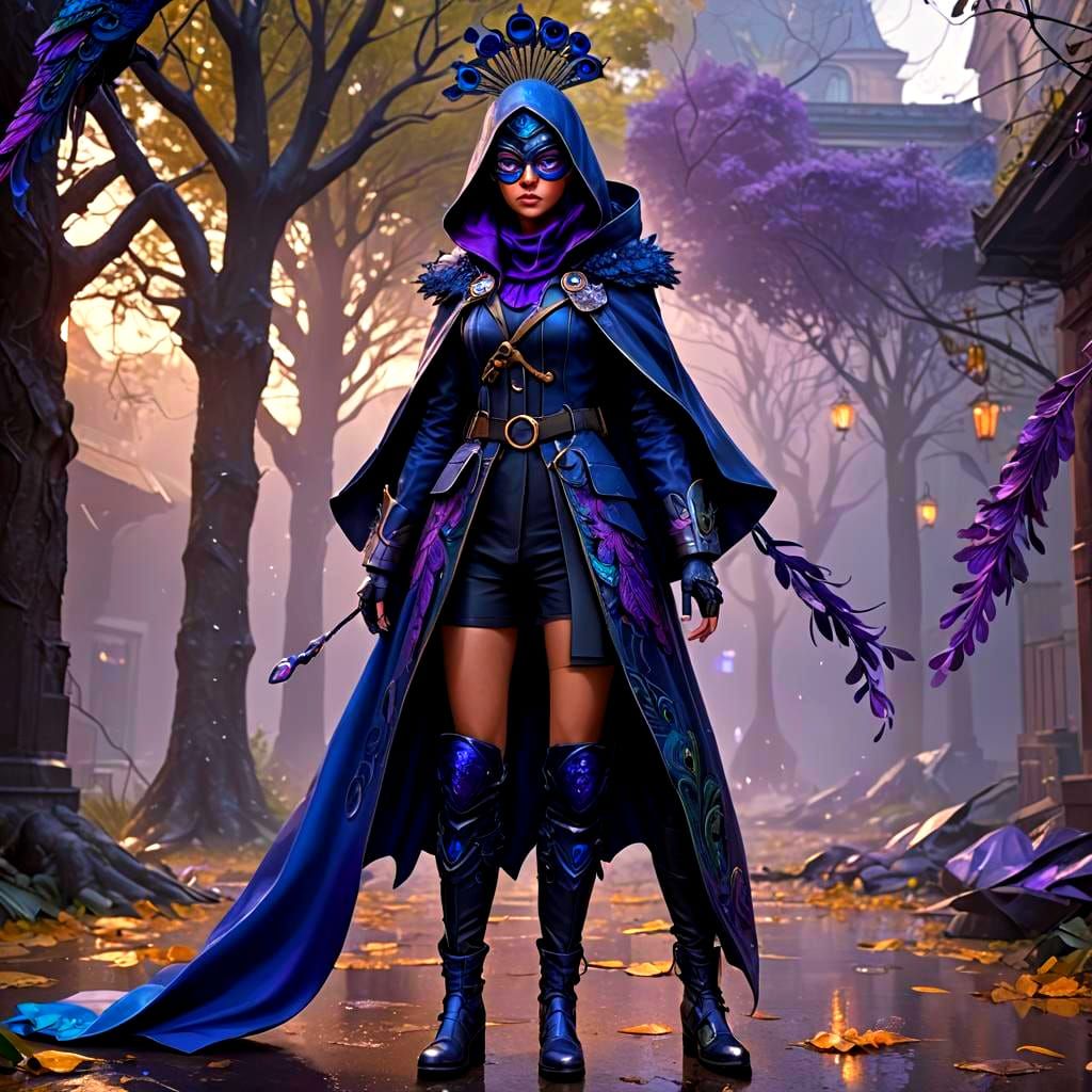 Peacock Superheroine in Detailed Matte Painting