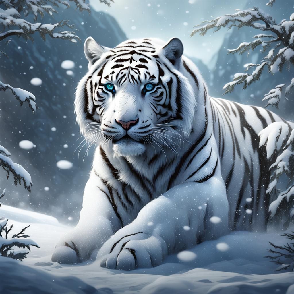 White Tiger in Snow: Detailed Fantasy Art