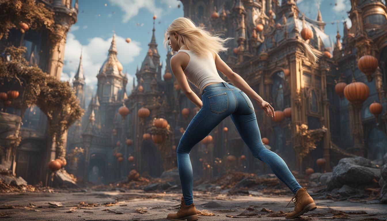 Blonde in Jeans: Detailed Matte Painting