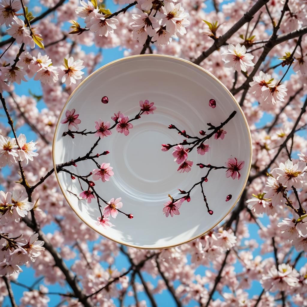 Delicate Saucer with Cherry Blossom Pattern