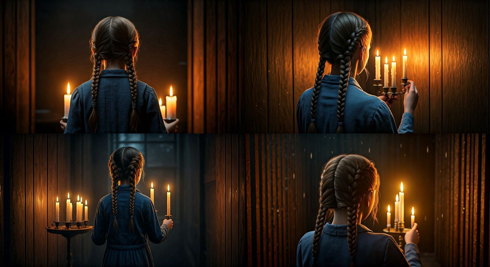 Young Girl Illuminates Shabbat Candles in Concentration Camp