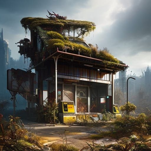 Nature Reclaims an Abandoned Gas Station: Fantasycore Art