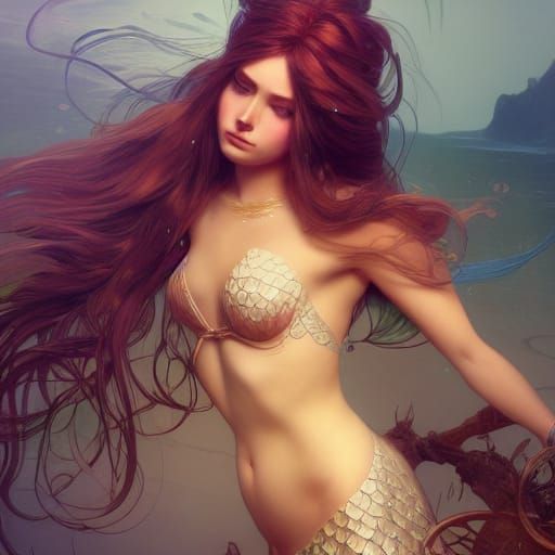 Enchanting Mermaid Concept Art in Art Nouveau Style