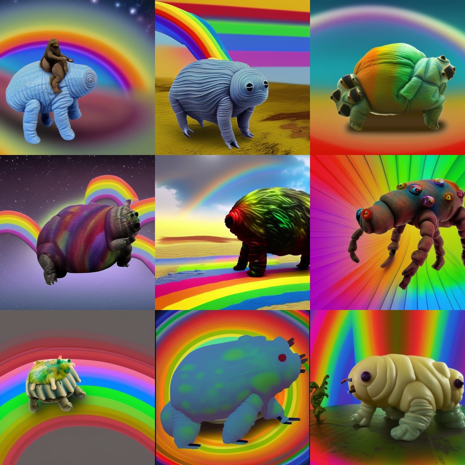 Pixelated Tardigrade Riding a Rainbow