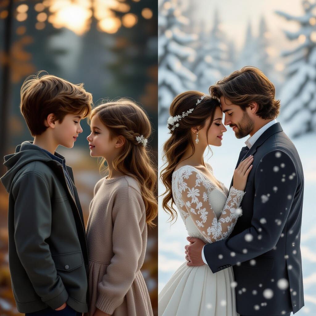 Hyperrealistic Split Screen: Awkward Meeting to Tender Embra...