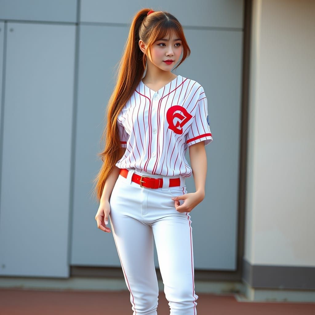 Breathtaking Japanese Beauty in Baseball Chic