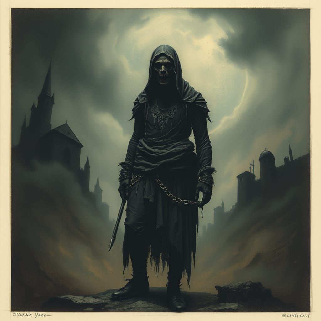 Haunting Figure in Eerie Landscape, Horror Style