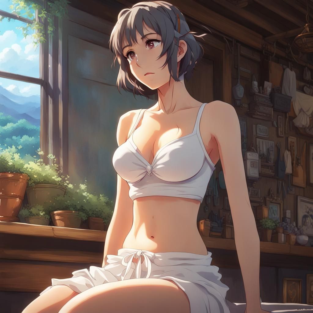 Anime Girl in White Bra: Ghibli-Inspired Key Visual