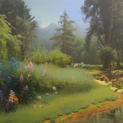 Idyllic Village Gardens: Oil Painting by Gurney