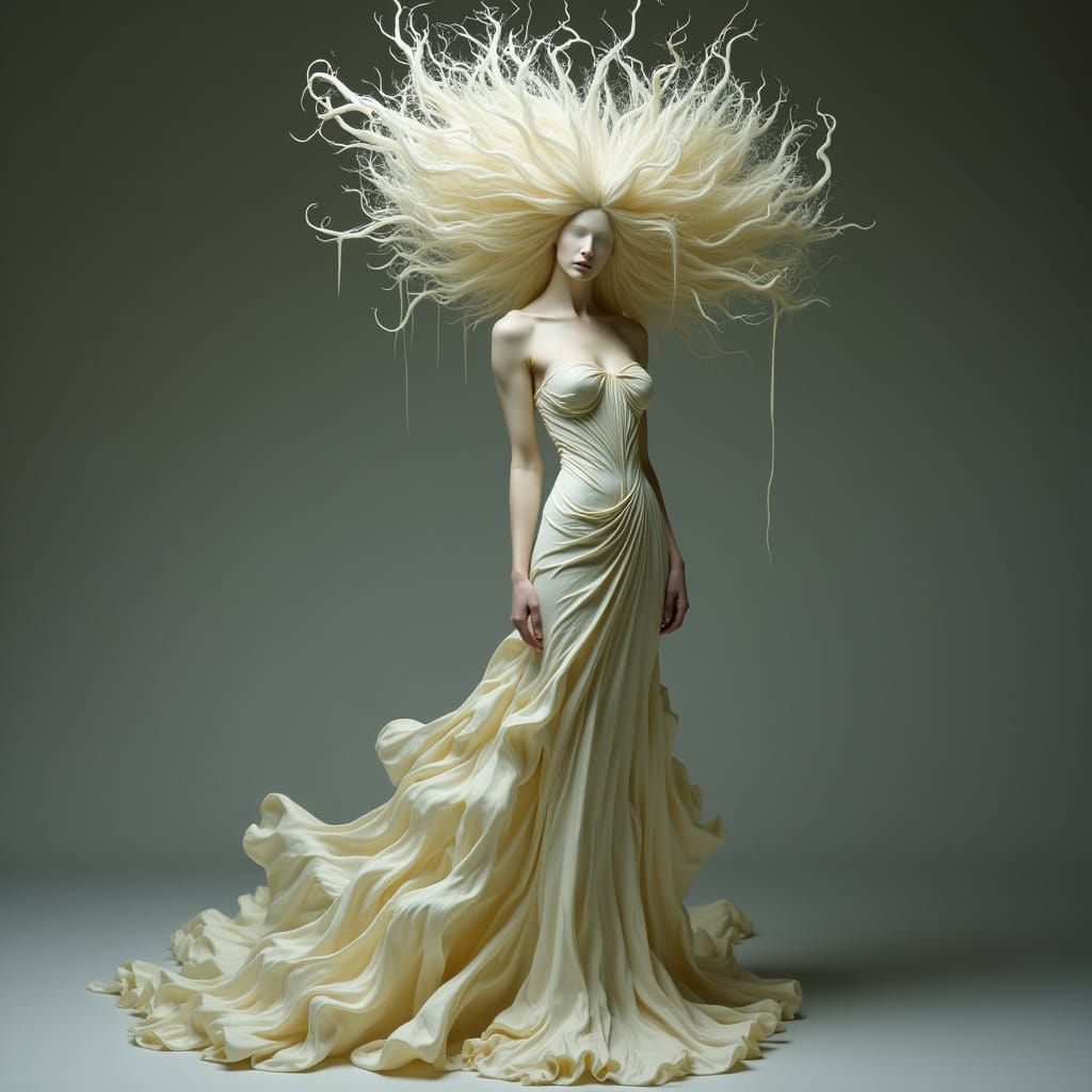 Surrealist Woman with Unruly White Hair