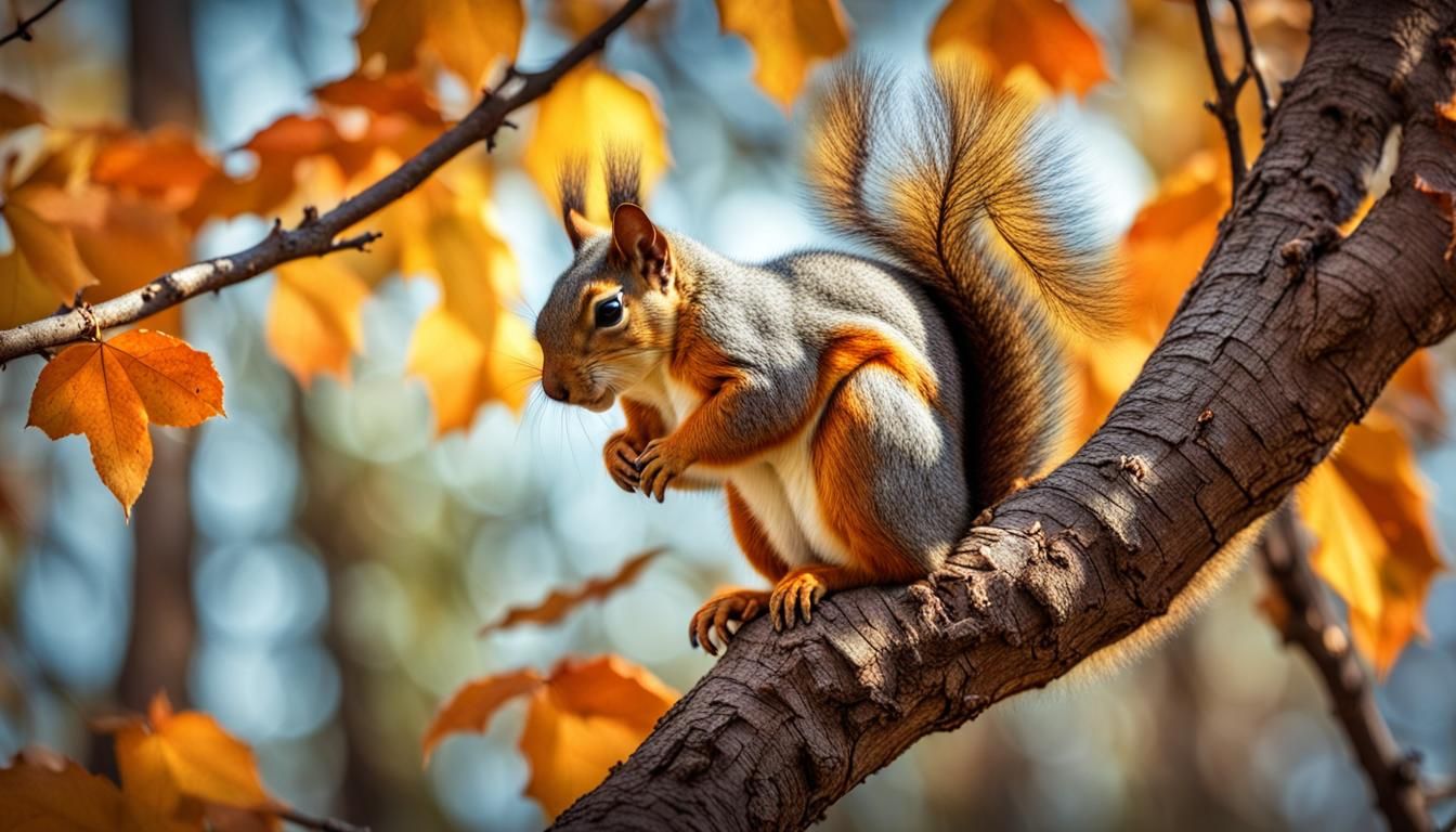 Cute Squirrel in Autumn Forest: Hyperrealistic Photo