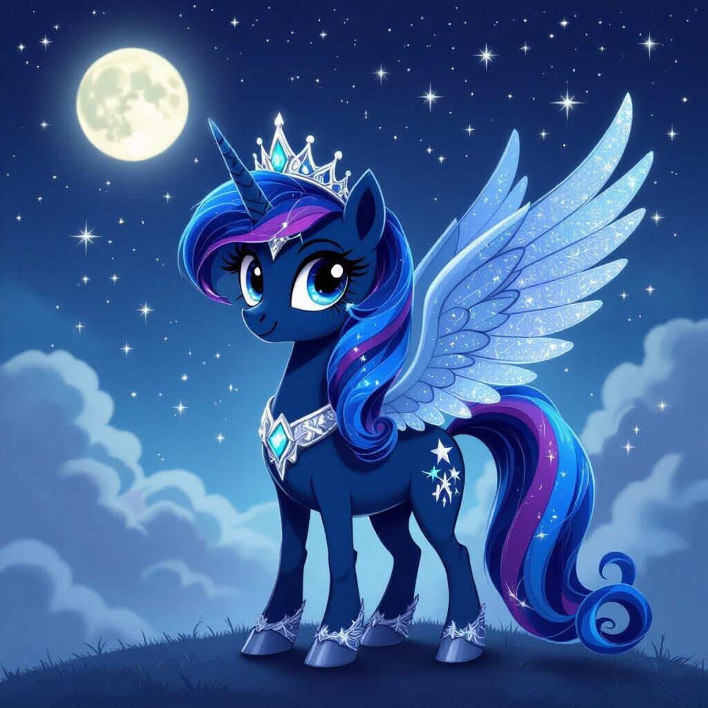 Princess Luna Under Starry Night Sky in Vector Style