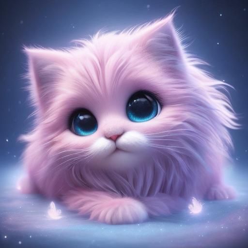 Pink Cat in Cotton Candy Fantasy Art