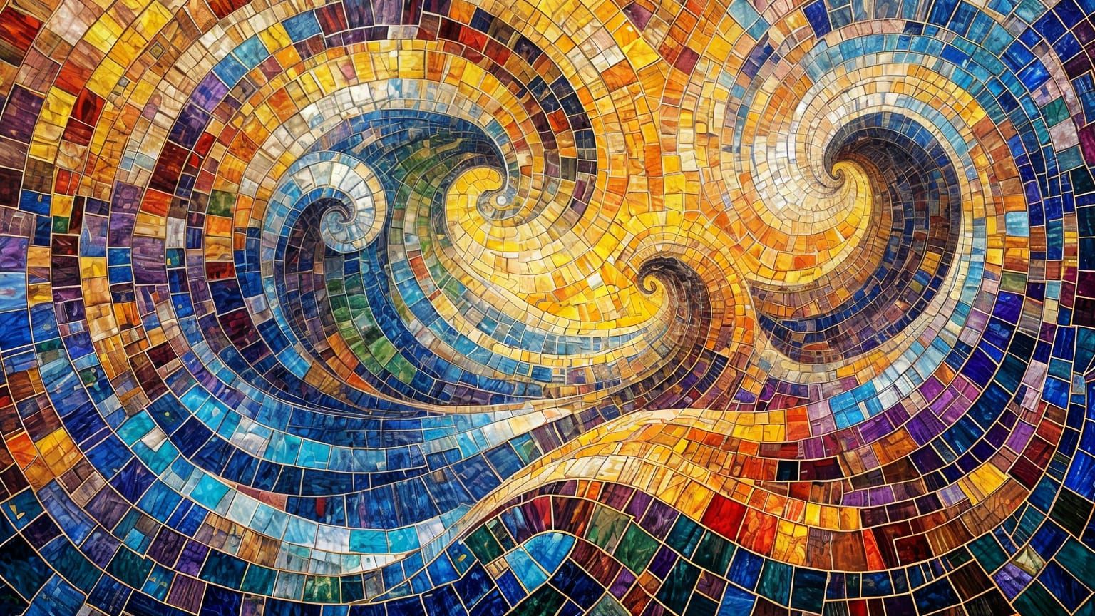 Vibrant Mosaic Artwork with Abstract Oil Finish