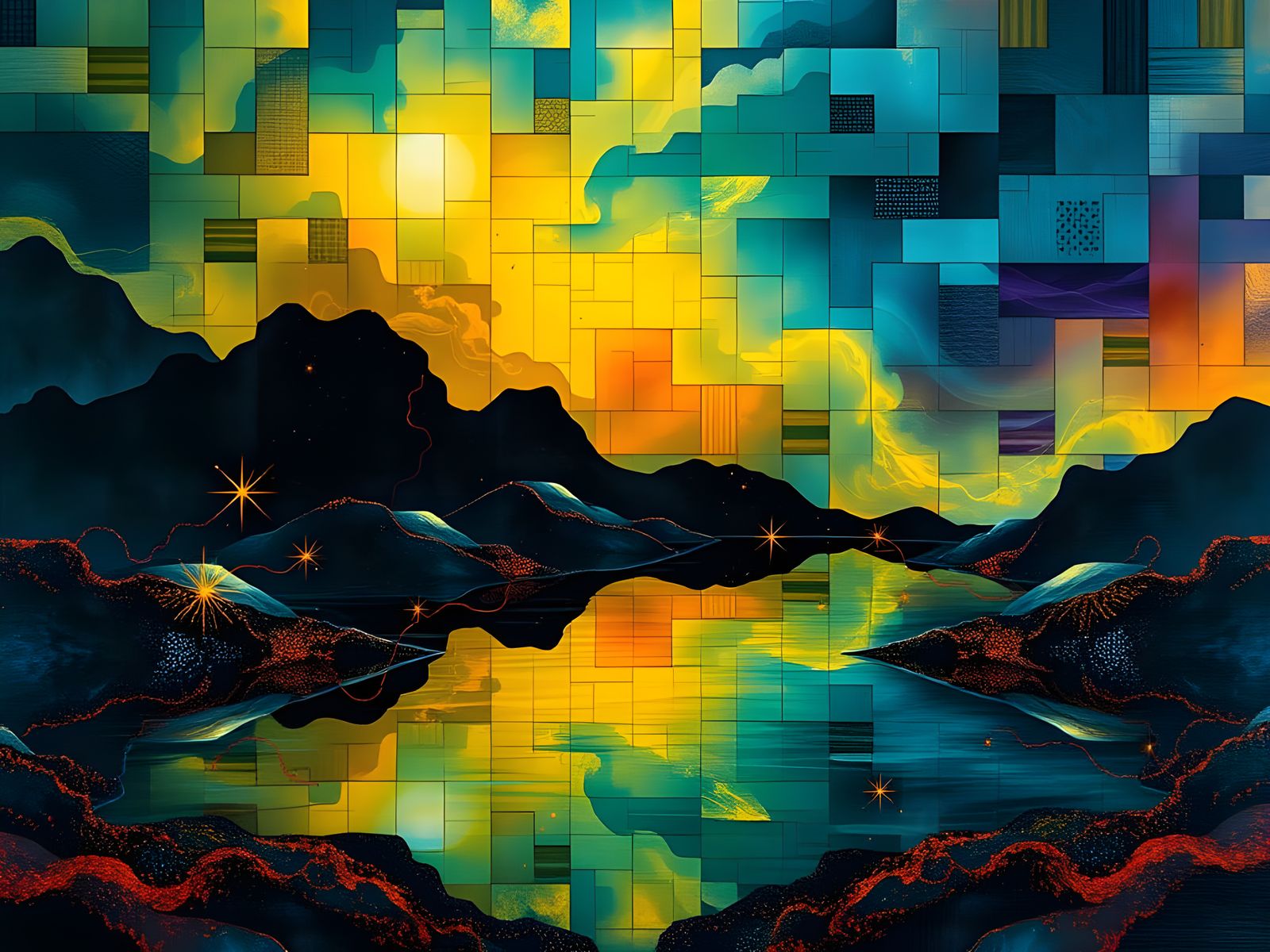 Surreal Landscape in Vibrant Hues, with Swirling Patterns an...