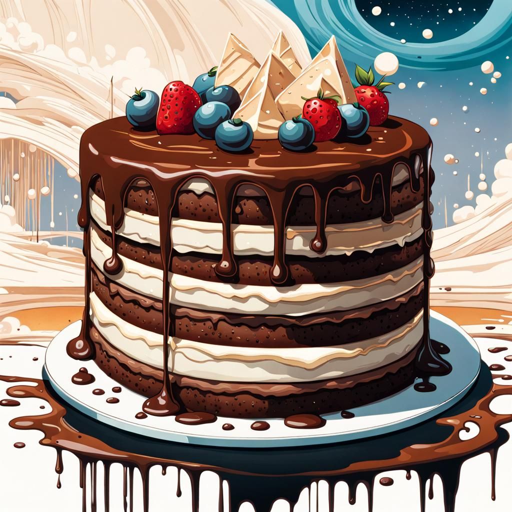 Delicious Chocolate Cake with Mirrored Reflection