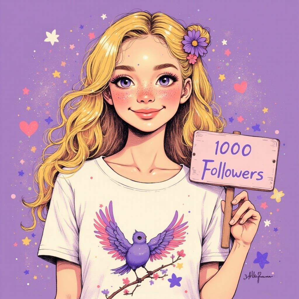 Glamorous Woman Celebrates 1000 Followers in Sparkling Digit...