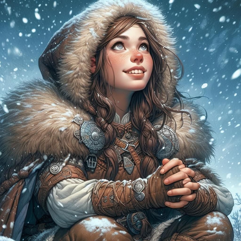 Viking Maiden in Winter Blizzard Illustration