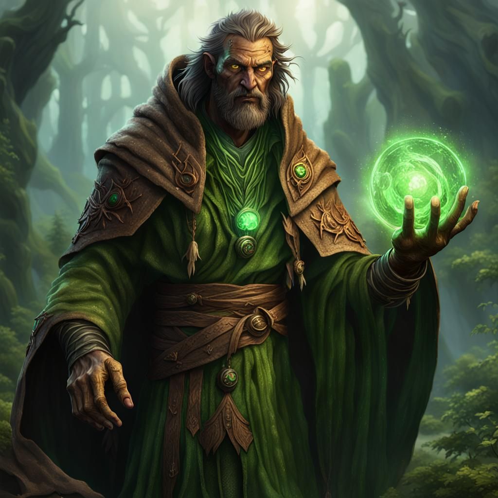 Githzerai Druid Portrait with Green Magic