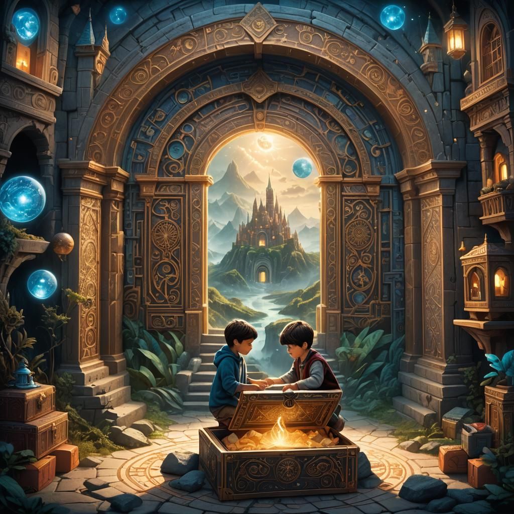Magical Portal Unveiled by Child: Fantasy Concept Art