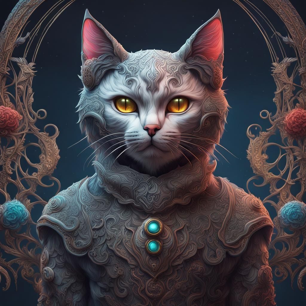 Detailed Line Art Cat in Deep Color