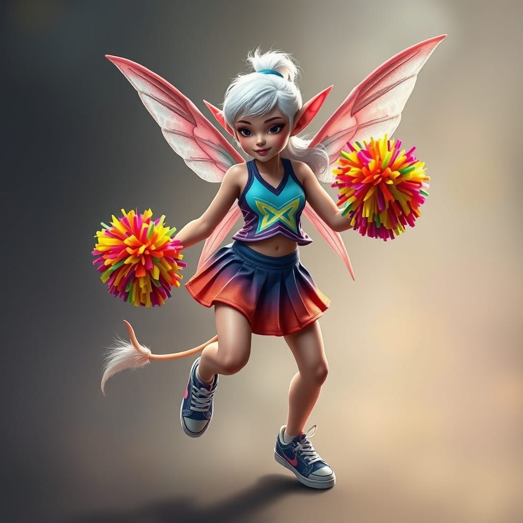 Hyperrealistic Elf Cheerleader with Wings Dancing