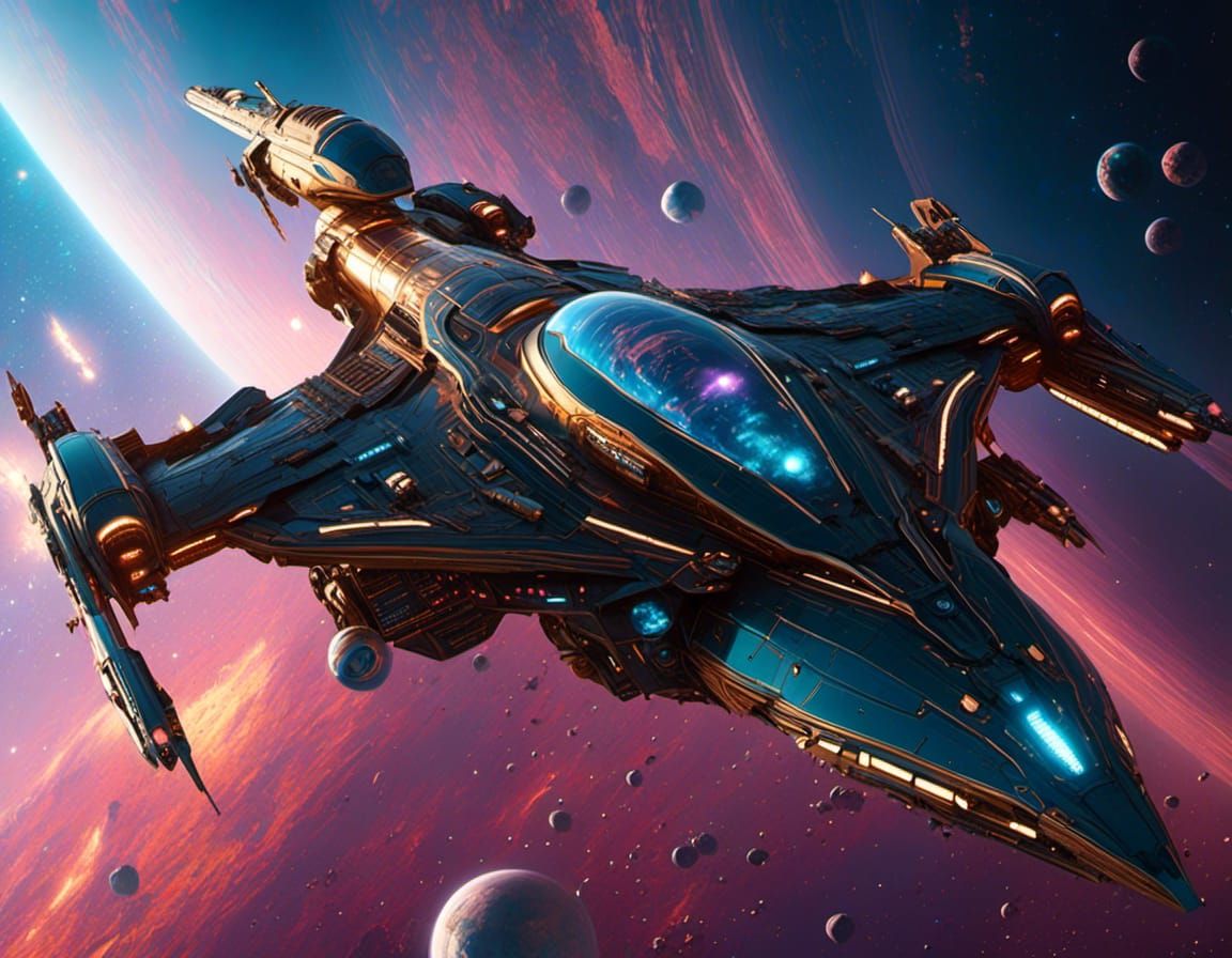 Futuristic Starship Cruises Through Cosmic Nebula