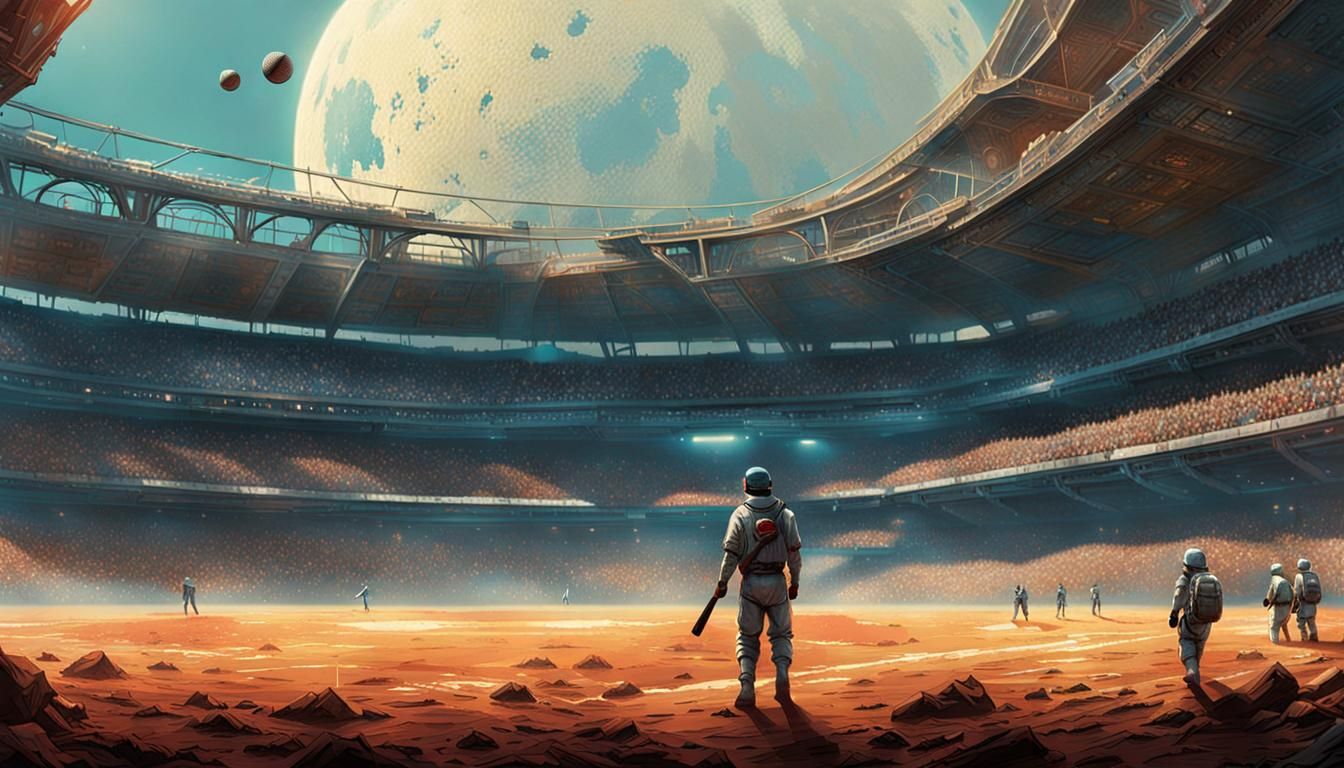 Futuristic Baseball Game in 2124, Sci-Fi Art