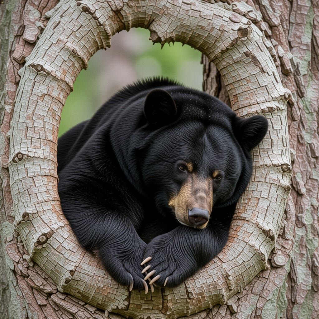 Black Bear Hibernation in Tree Den