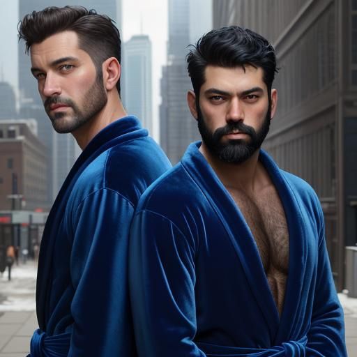 Handsome Men in Blue Velvet, as Impasto Oil Painting