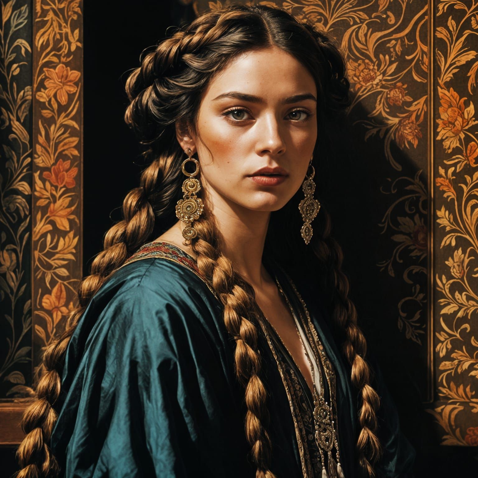 Gypsy Boho Woman in Two Round Braids