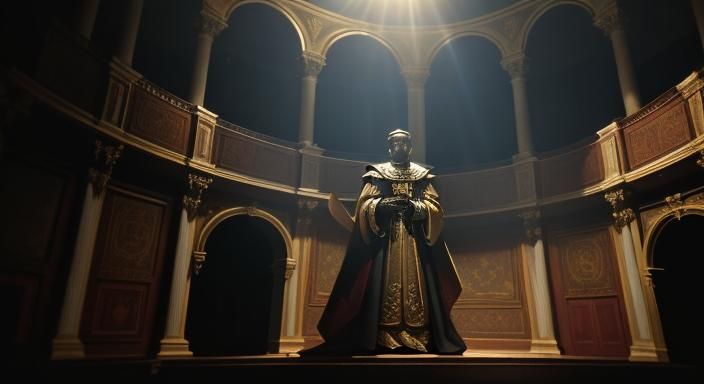 Italian Actor in Ornate Theater: Cinematic Film Still