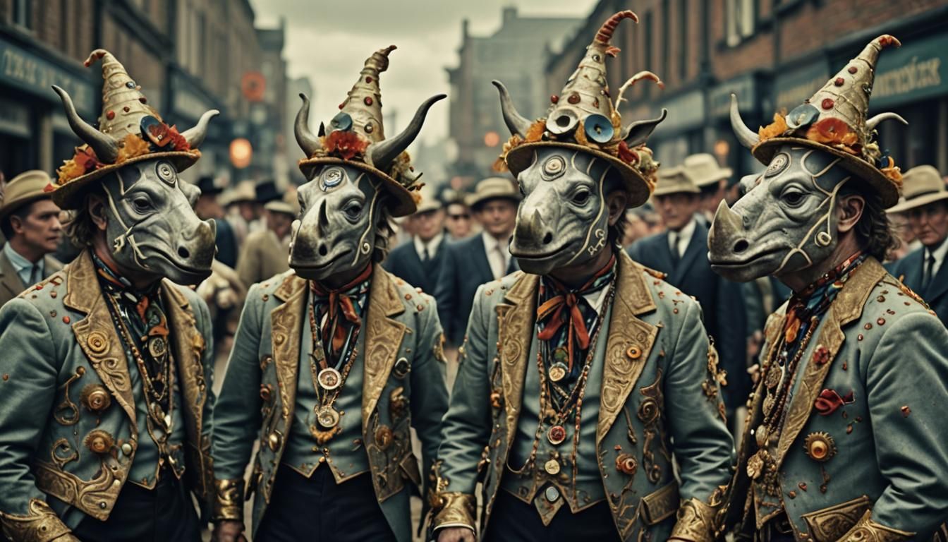 Freakish Rhinoceros Morris Dancers in Deepdream Style