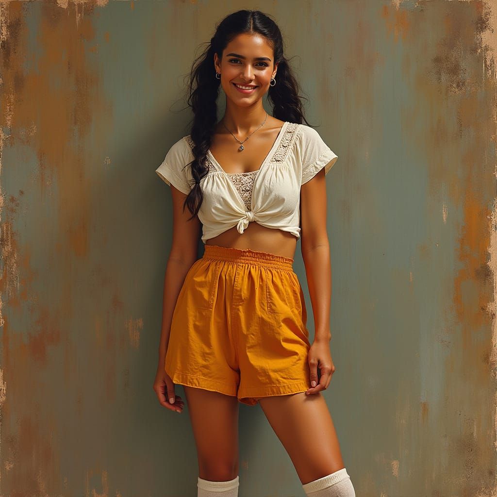 Mexican Woman Portrait in Vibrant Classic Style