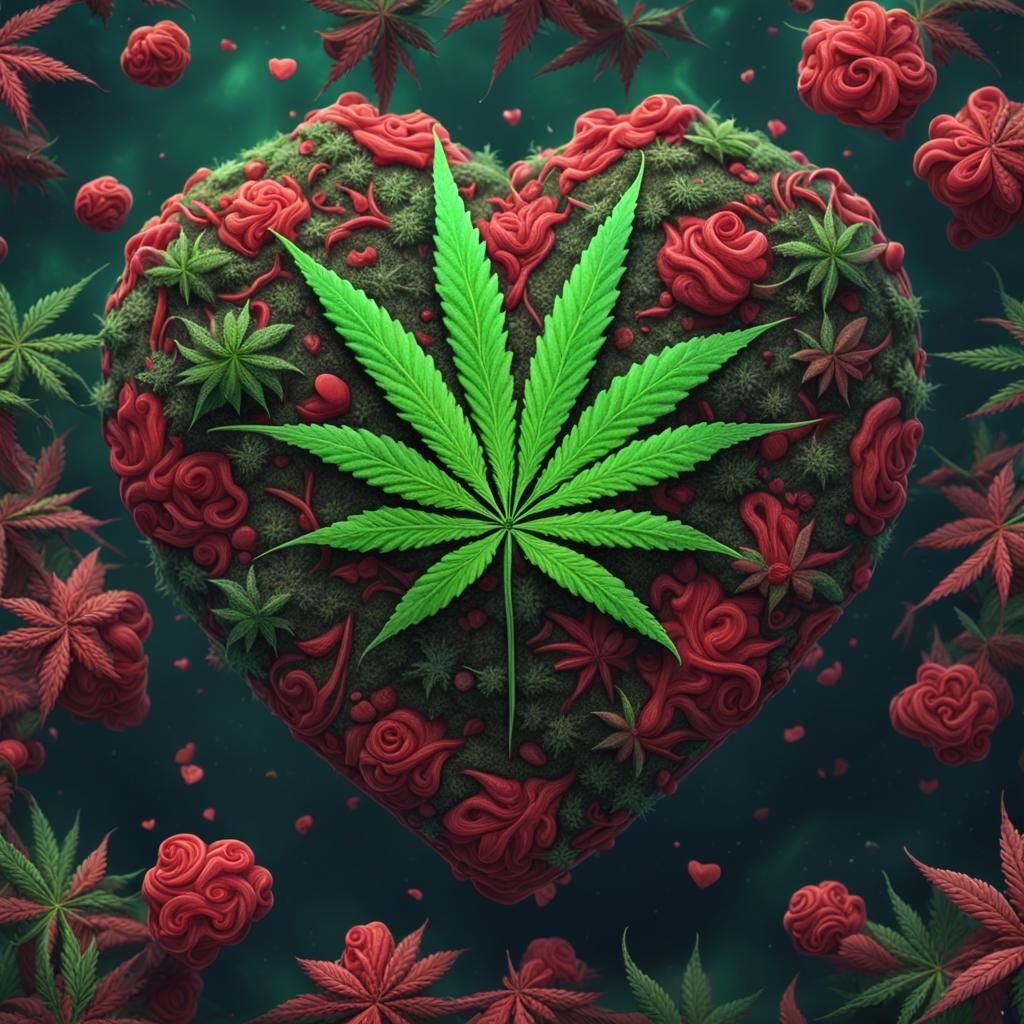 Cannabis Valentine Heart: Detailed Matte Painting