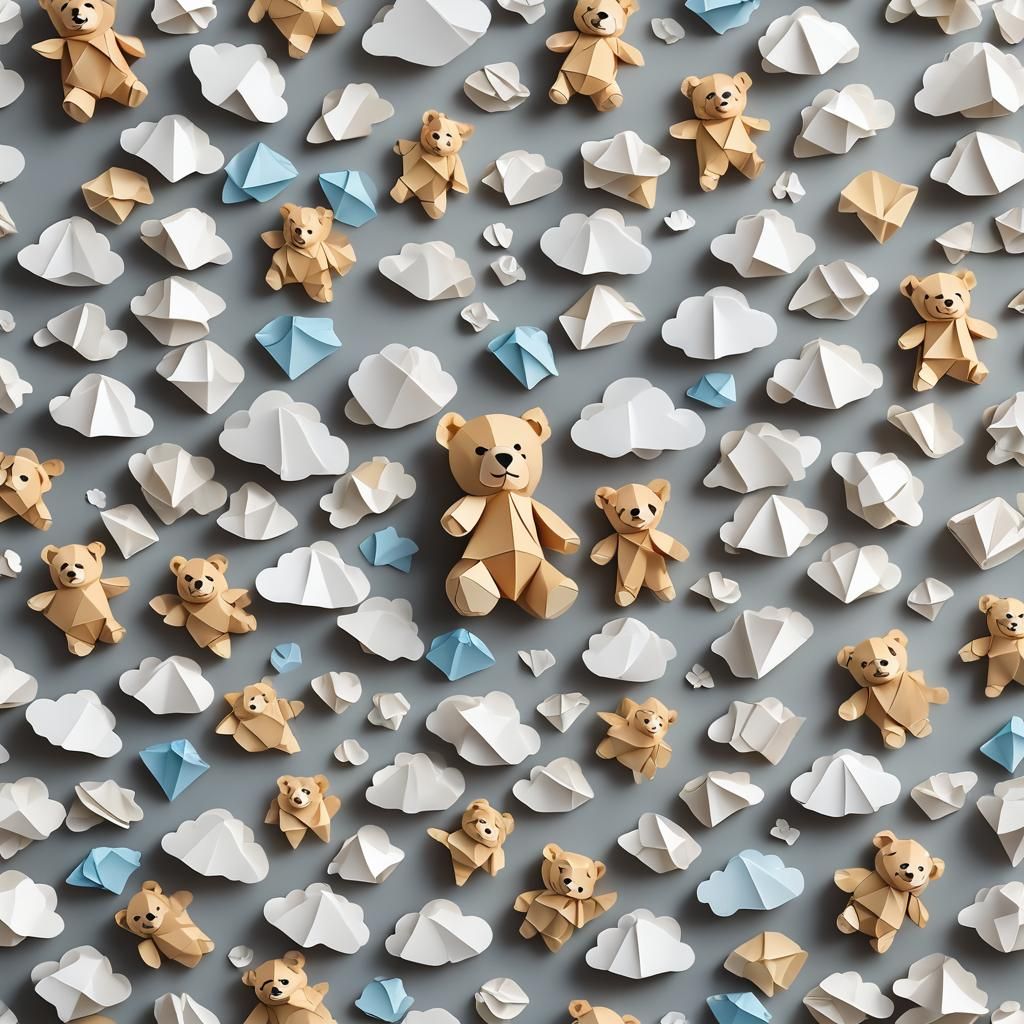 Origami Teddy Bear Floating in the Clouds