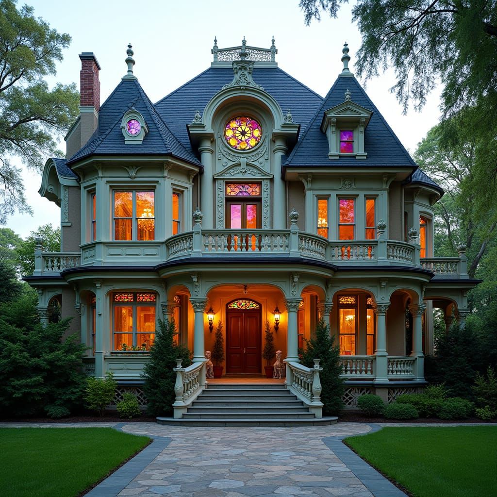 Elegant Mansion with Stained Glass Windows