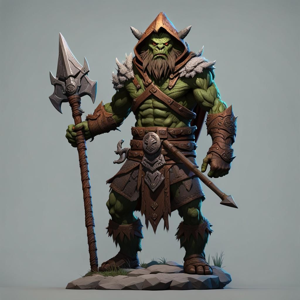 Bugbear Barbarian in Action Pose, 3D Rendered Fantasy Art