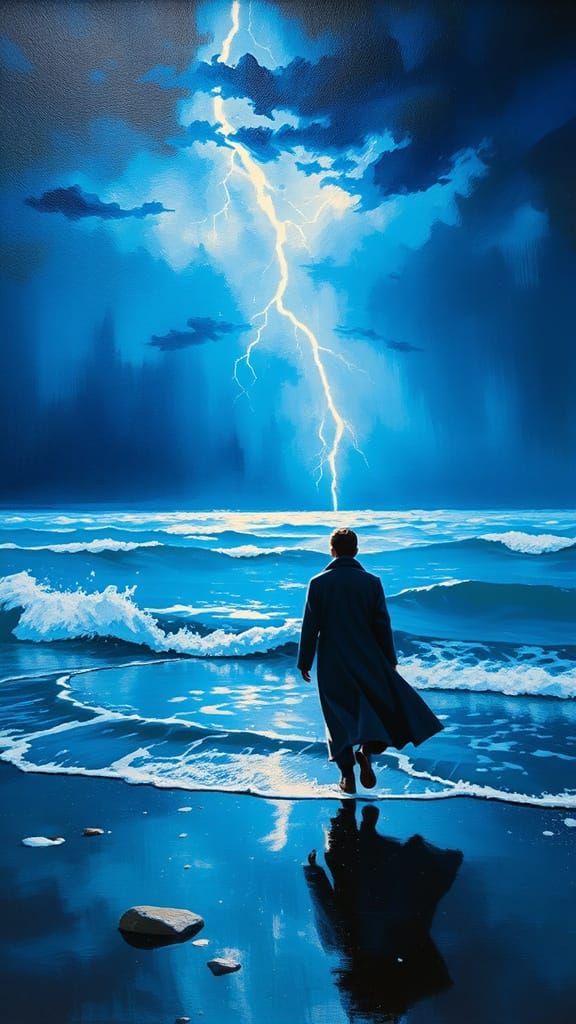 Dramatic Seascape with Figure in Romantic Style