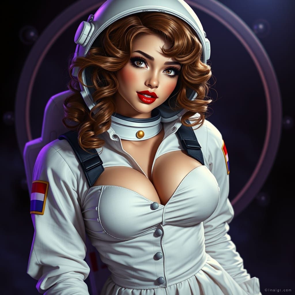 Pin-Up Astronaut in Hyperrealistic Digital Art Style