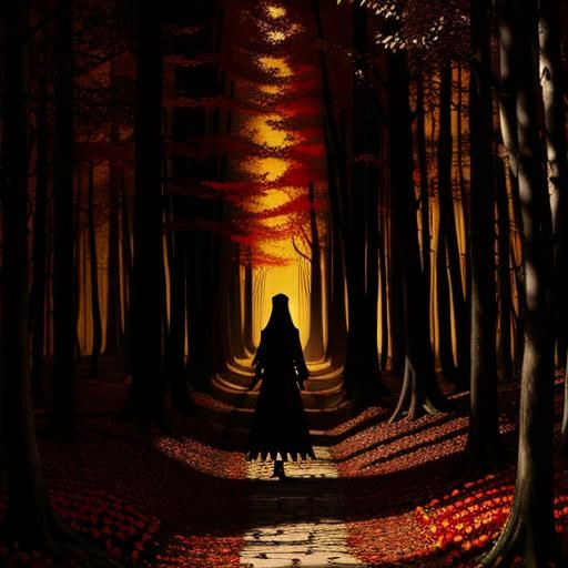 Ghost Girl in Enchanted Forest: Creepy Ink Drawing