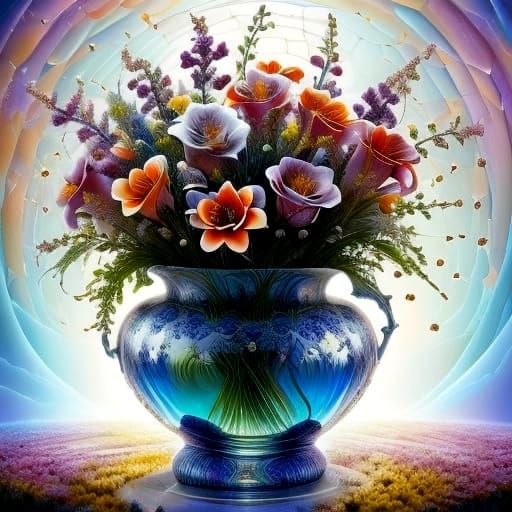 Spiderweb Roses Glistening with Dewdrops