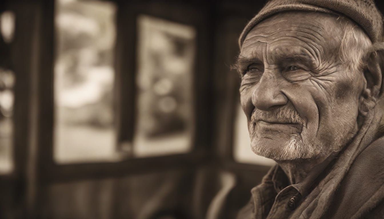Worn Farmer Portrait in Sepia Tones