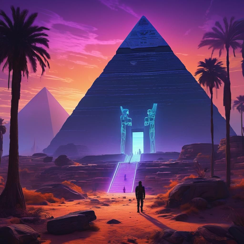 Egyptian Radiance: A Neon Cyberpunk Dreamscape