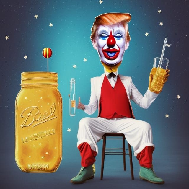 Donald Trump as Clown in Jar: Digital Art
