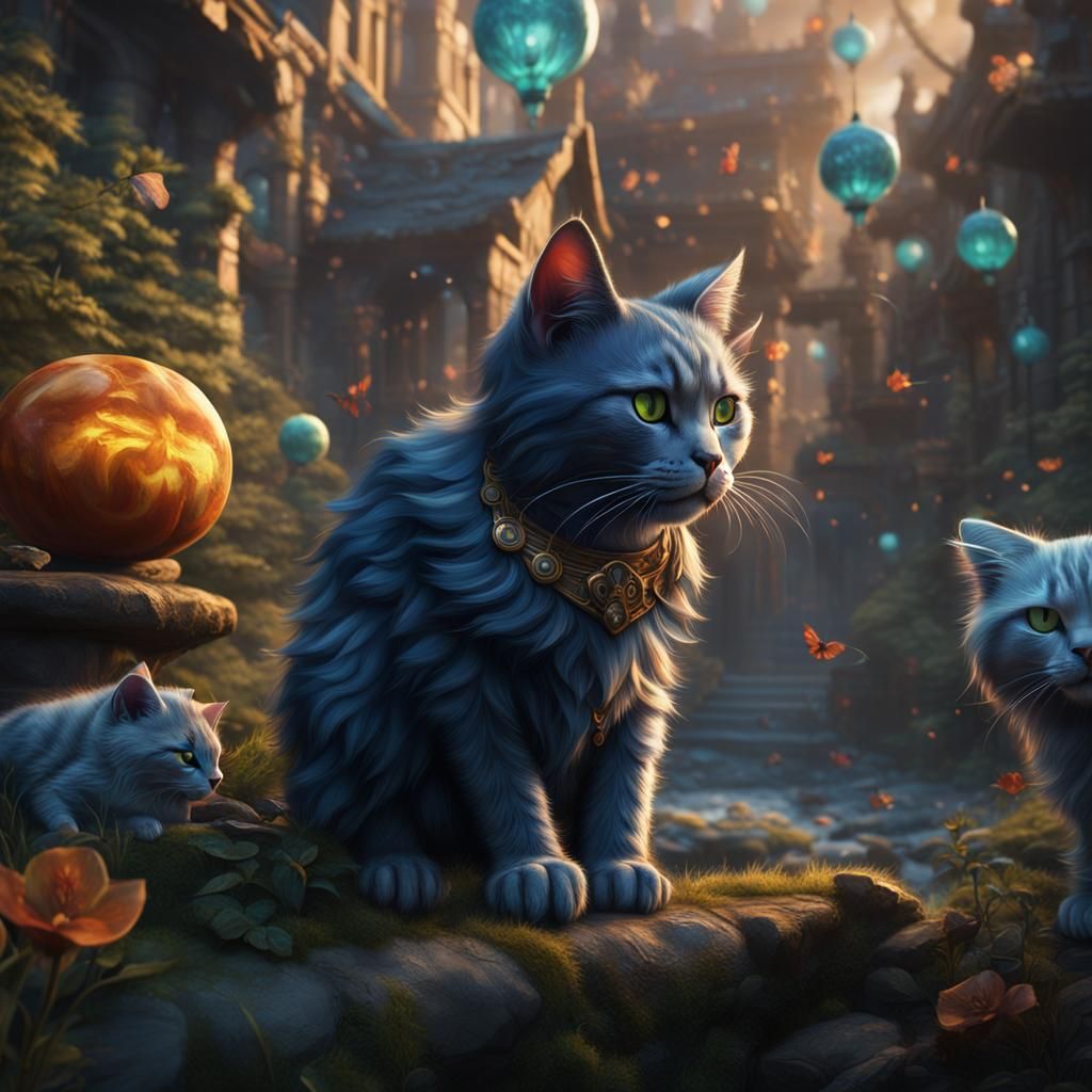 Fantastical Cats in Detailed Matte Painting